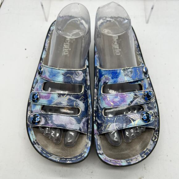 Alegria Sandals Womens 40 US 9.5-10 Fiona 3 Strap Slides Blue Leather FIO 243 - Picture 3 of 8